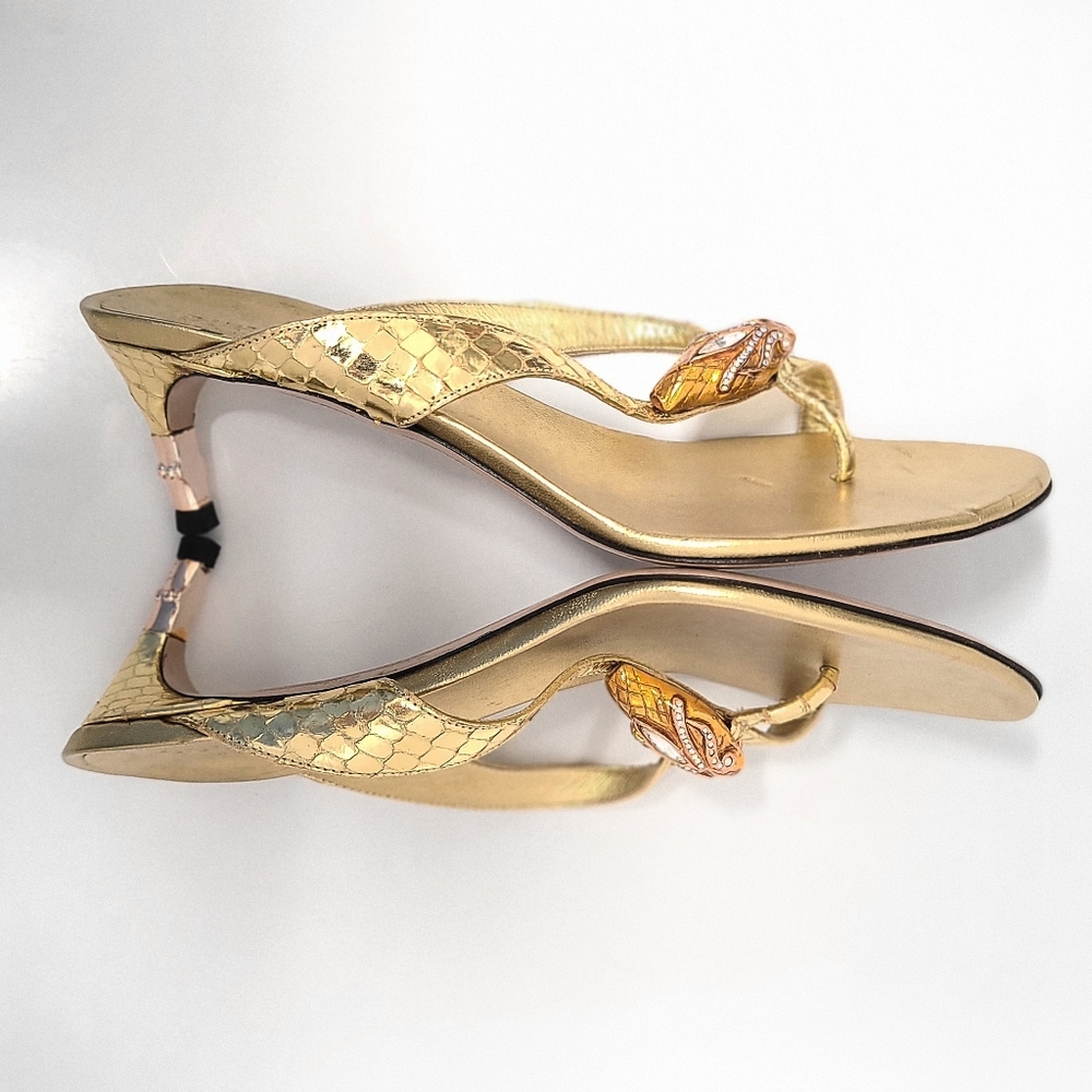 Gucci x Tom Ford Vintage 04' Farewell Runway Gold Metallic Python Sandals COA 6½ - Picture 11 of 16